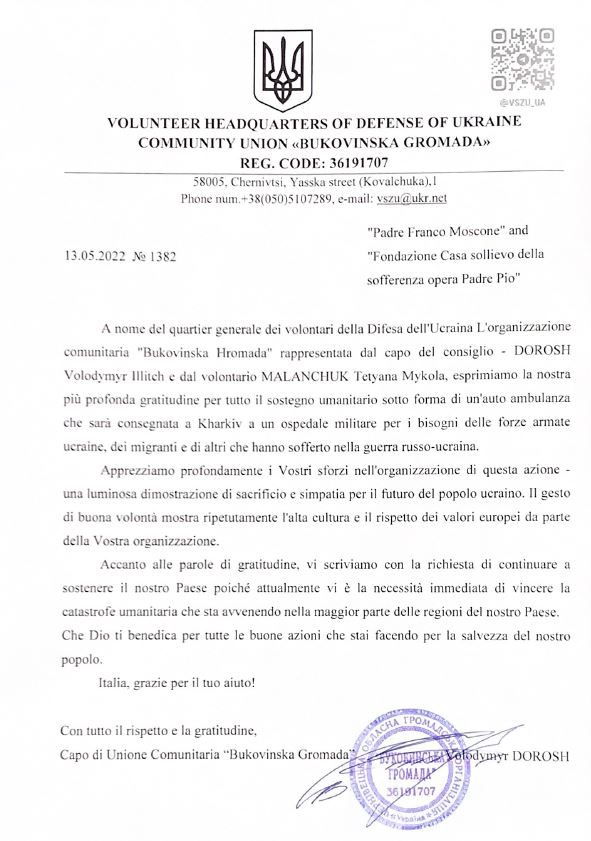 lettera ambulanze ucraina